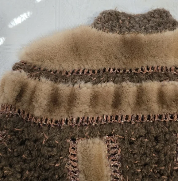 Vintage Norma Canada Womens Mink Fur Wool Yarn Coat Cabincore - Picture 9 of 11
